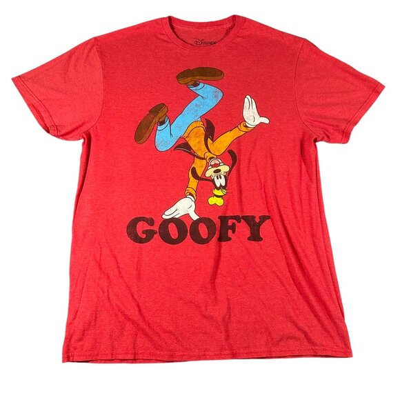 Disney Goofy Unisex L Red Short Sleeve Cotton Blend Graphic Tee Shirt T-shirt - Picture 1 of 7